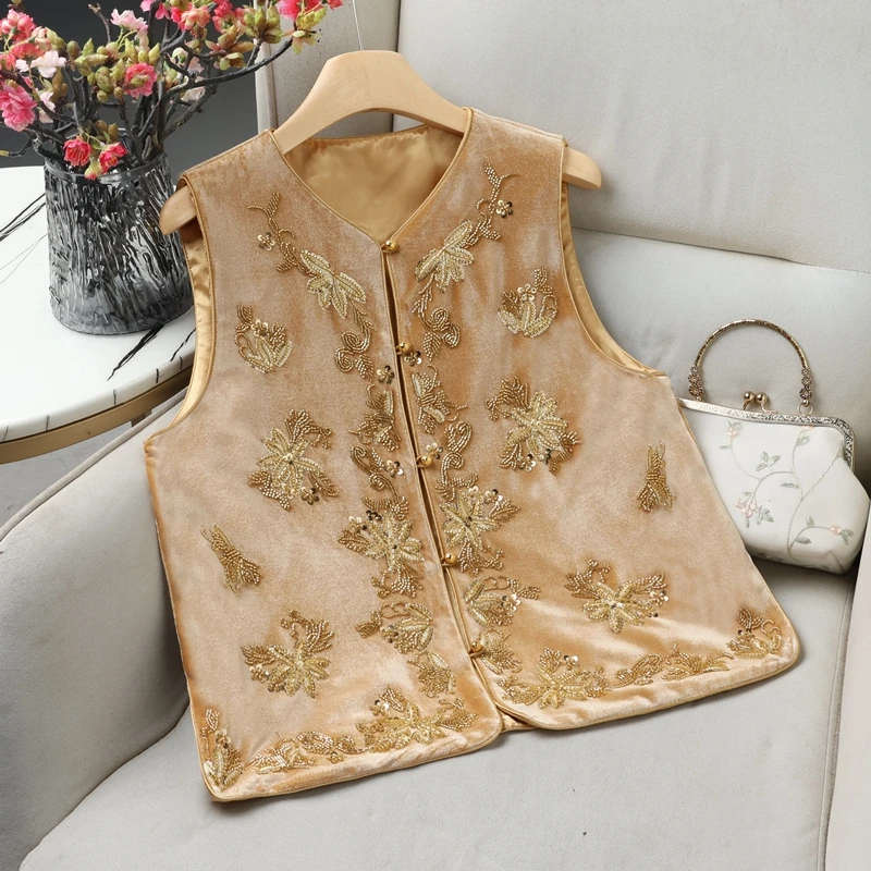 【高奢金丝绒】重工秋季新中式国风坎肩马甲背心气质刺绣宽松马夹女