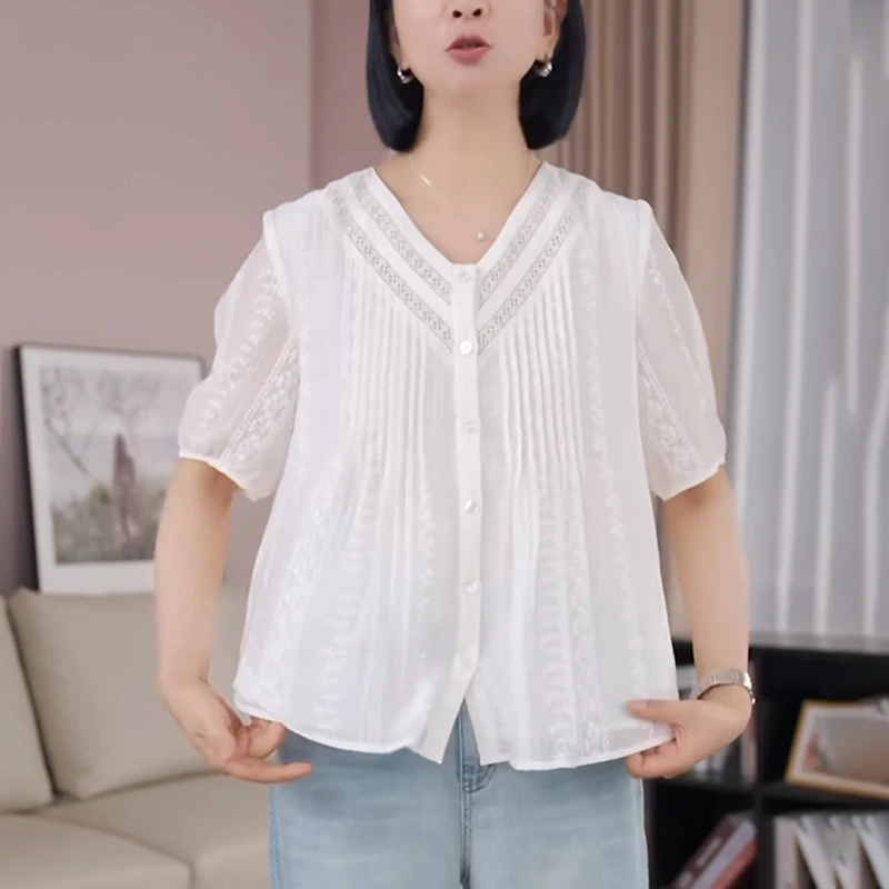 肌理感白色薄款衬衫女士2025夏季宽松洋气减龄高级感休闲显瘦上衣