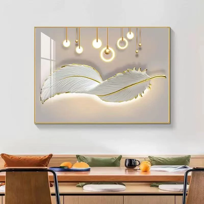 【云尚】吉祥高端轻装饰画餐厅挂画晶瓷装饰画羽毛沙发背景4060