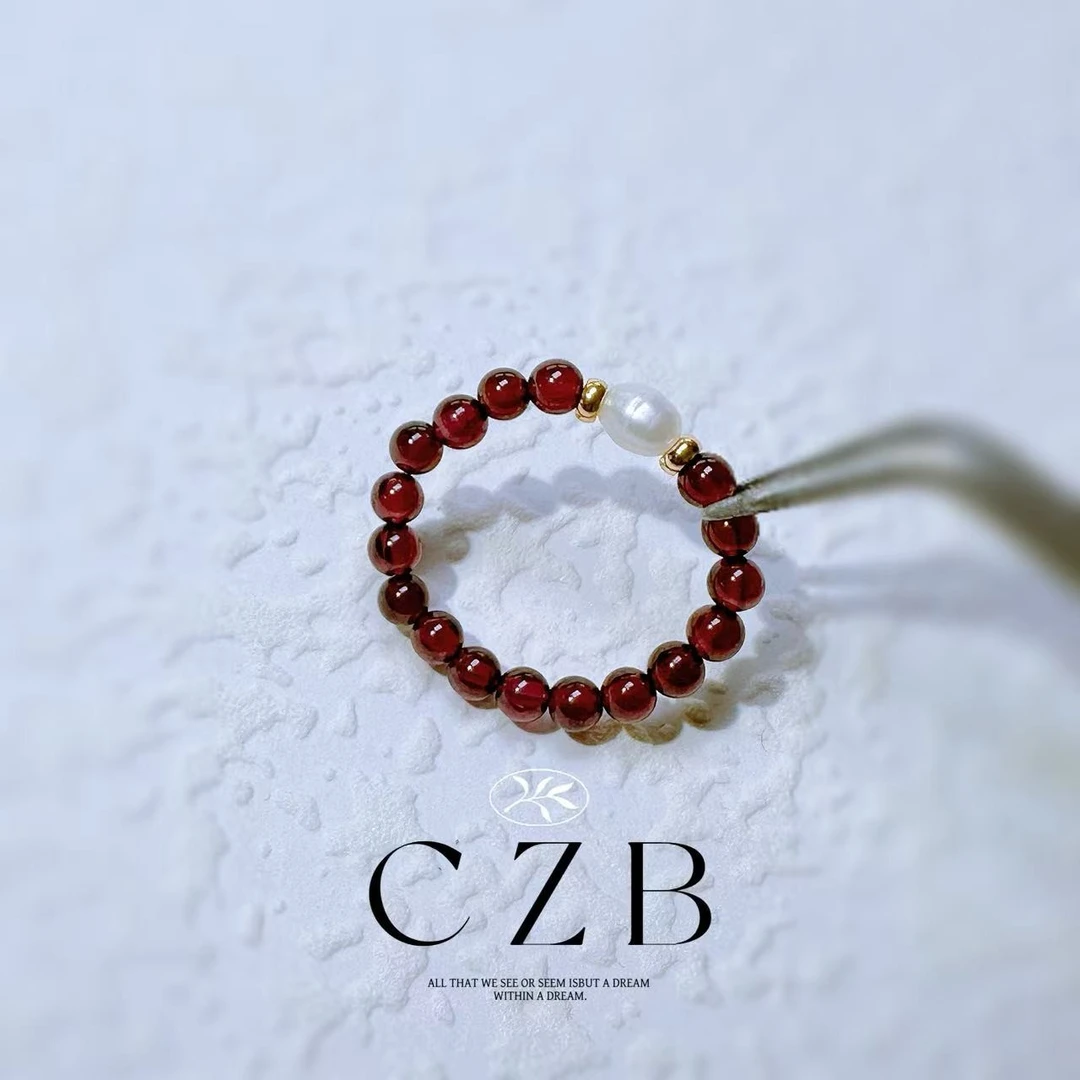 D61天然石榴石（紫牙乌）巴洛克戒圈戒指素圈