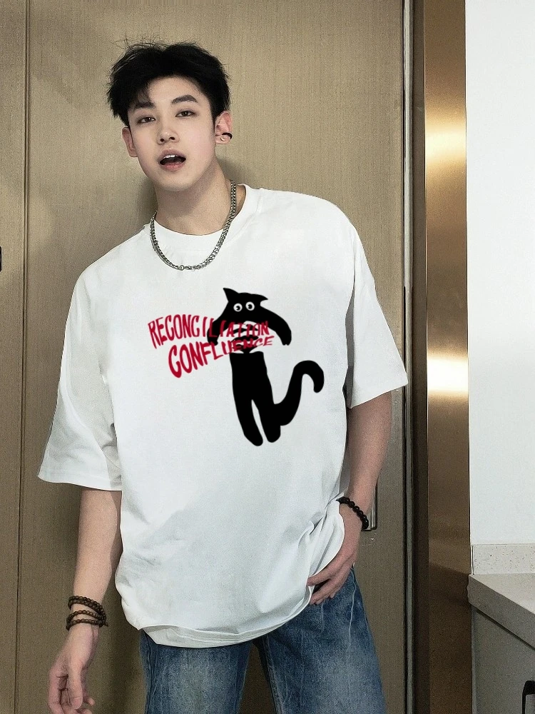 【重磅纯棉】夏季百搭半袖t恤男士宽松圆领潮流上衣ins新款短袖T恤