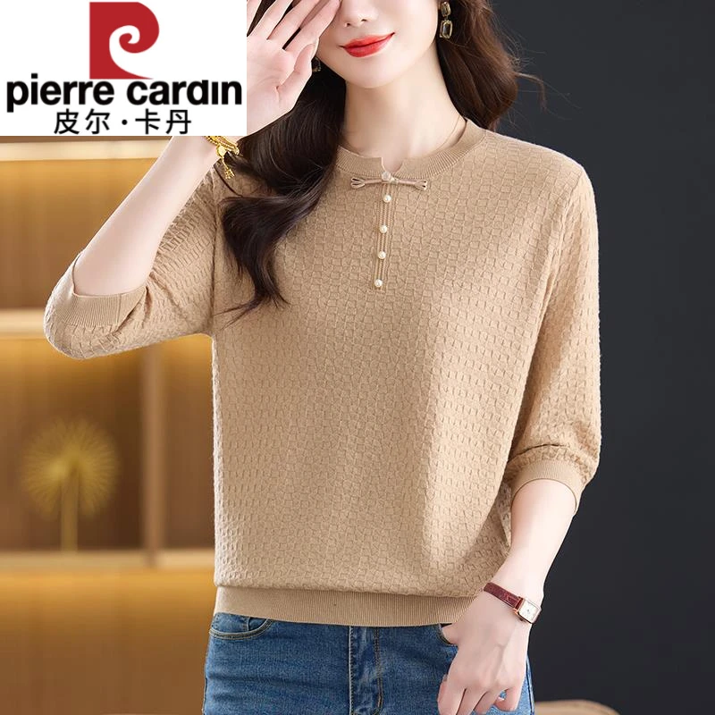 皮尔卡丹女士七分袖毛衣秋装新款好看减龄上衣2025新款中年妈妈针