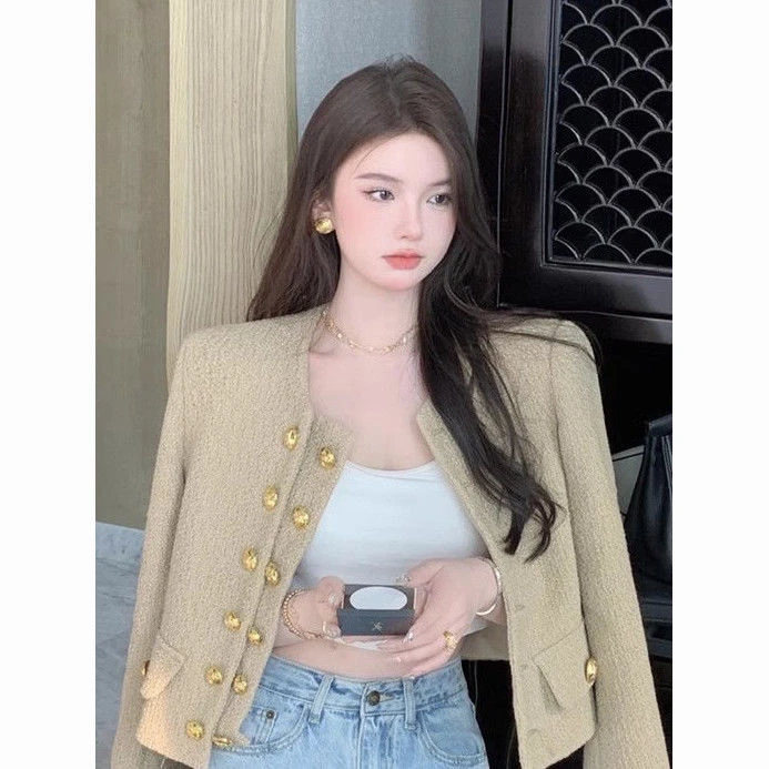 【30天热销1139件】小香风外套2025春秋新款法式无领显瘦时尚