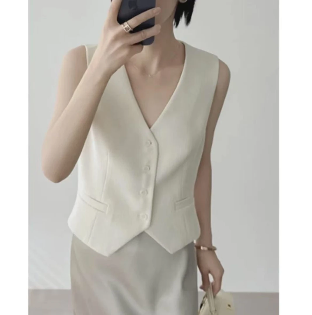 纯色薄款马夹时髦微肌理西装马甲常规修身型优雅风086