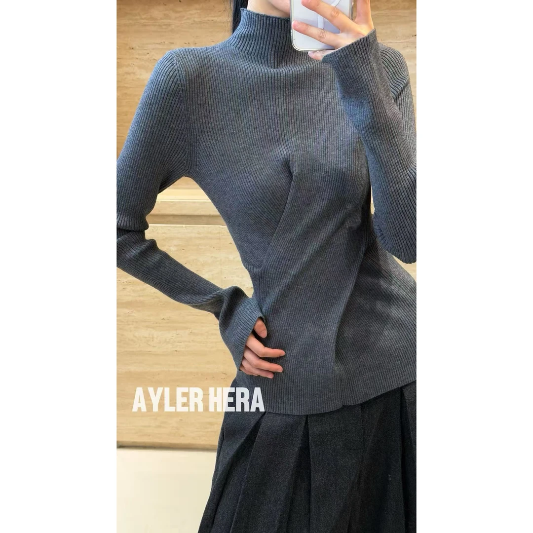 赫拉 福（1HLH68152-1#）交叉褶皱-设计感半高领针织衫12-18