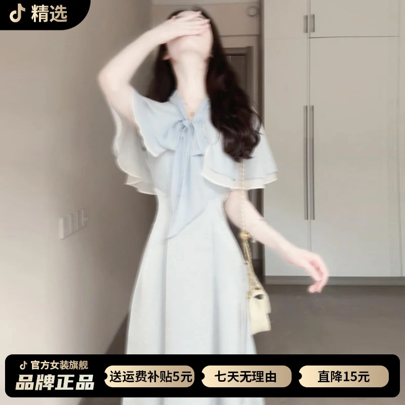 蓝色衬衫连衣裙子女夏季2025新款温柔高知穿搭巨好看气质收腰长裙