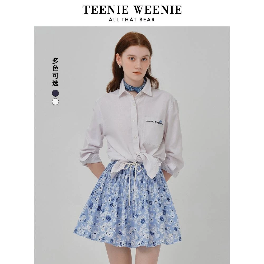 TeenieWeenie小熊衬衫25刺绣亚麻混纺休闲长袖衬衣女TTYW256305N