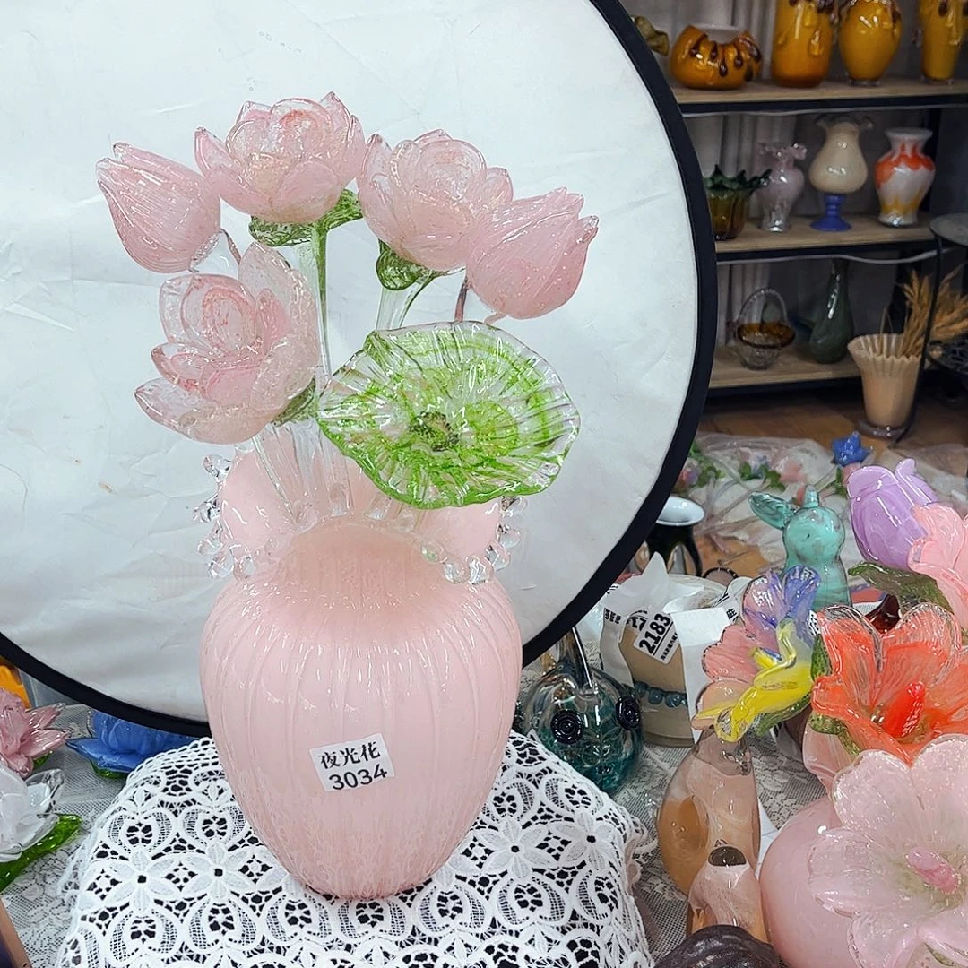 一套全夜光 6花1瓶 家悦琉璃工艺品