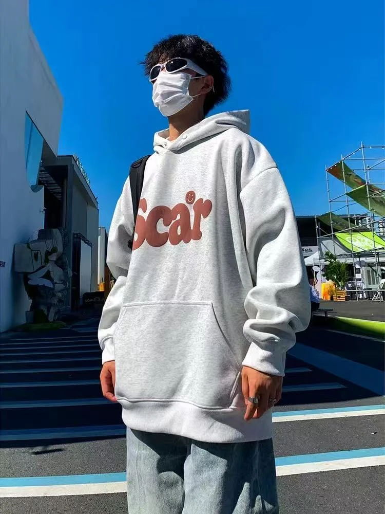 300斤大码美式重磅连帽卫衣潮牌宽松男字母复古印花休闲情侣帽衫