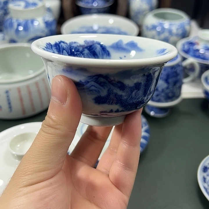 微瑕柴窑工笔山水内外画压手