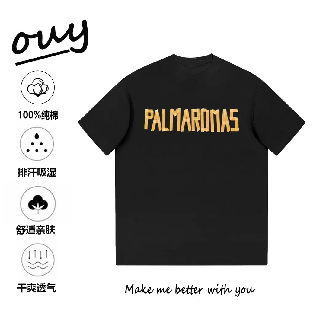 OUY【重磅T圆领】高能个性印花纯棉宽松透气多巴胺夏季男士短袖t恤