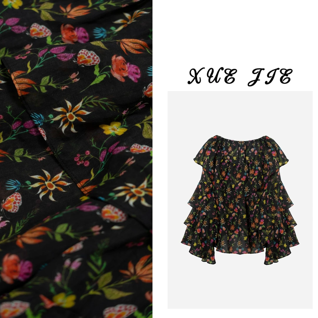 逸焰【雪姐花间柔光】-90766设计师款复古植物花卉碎花宽松衬衫