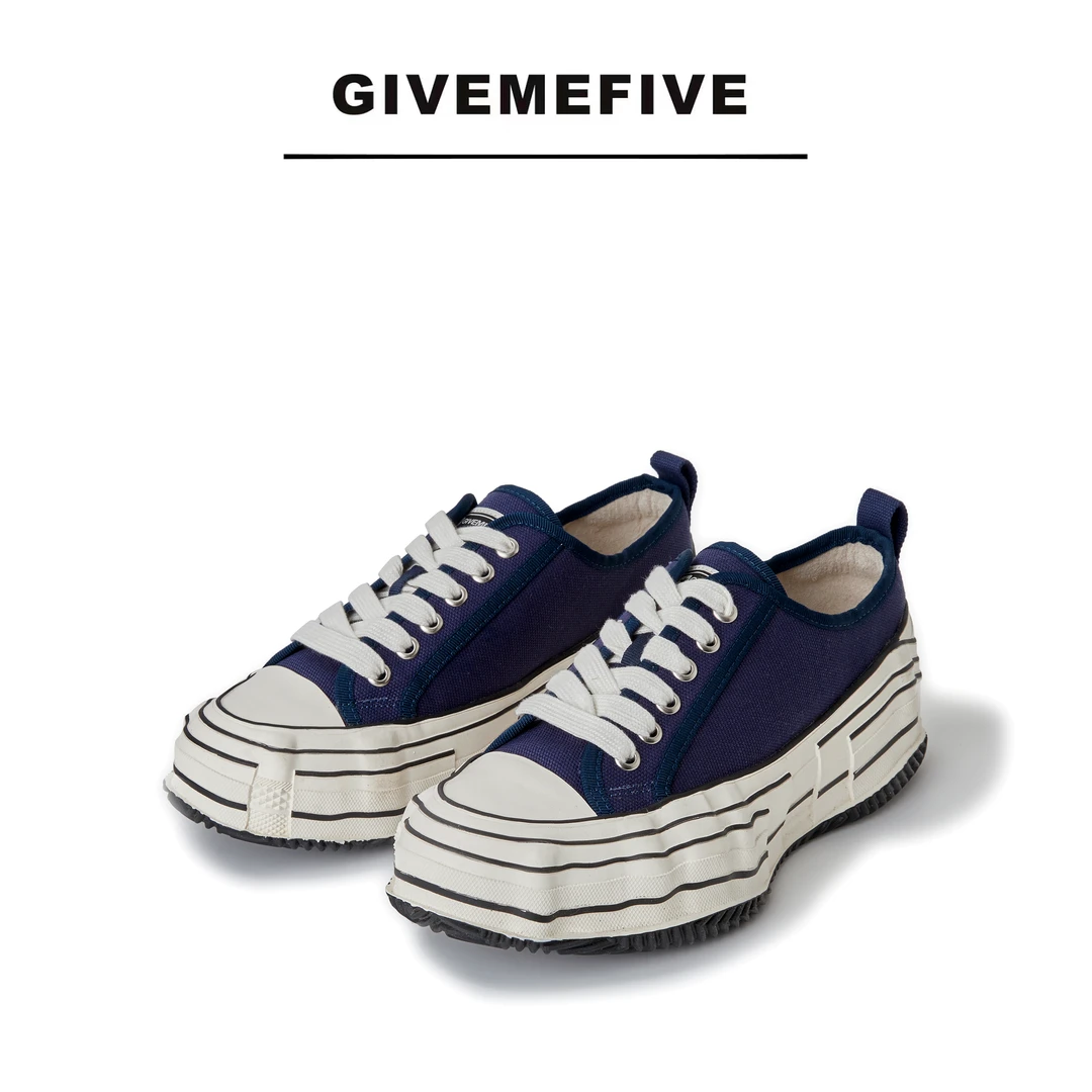 give me five2025新款0807FB复古撞色休闲松糕厚底帆布鞋百搭低帮