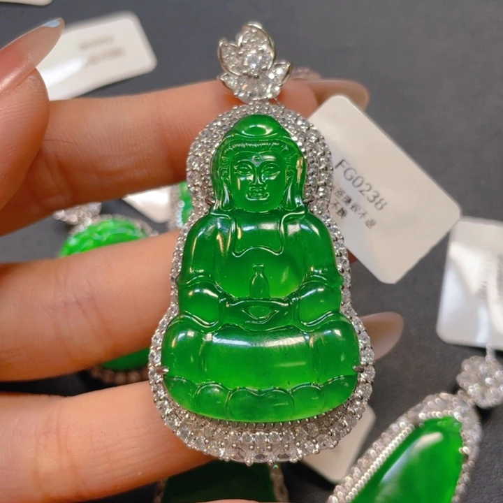 【闪购商品】翡翠银S925镶嵌颈饰小***米翡翠
