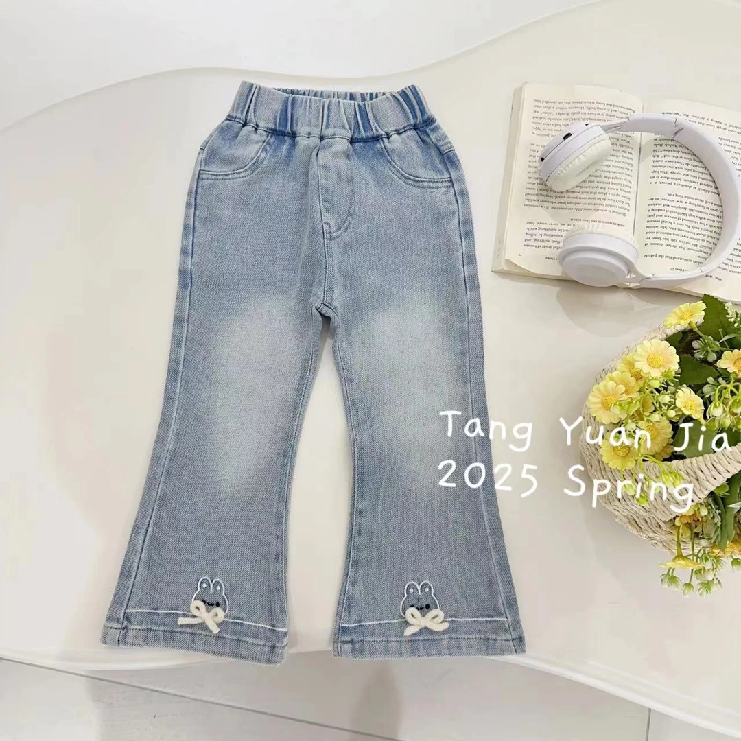 汤圆家童装2025春季新款韩系甜美卡通兔子气质喇叭裤 YA-1195