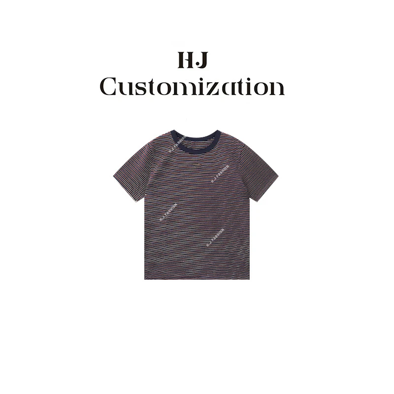 【郝洁】“闲序条纹”软糯舒适撞色休闲百搭圆领套头条纹短袖T恤9815