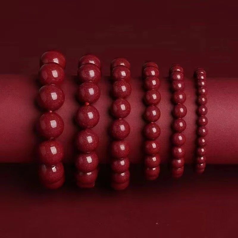 含辰砂工艺品爆款朱砂手串素圈高含量紫金砂矿闪星光蛇年手链男女