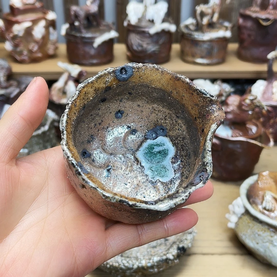 瓶柴烧粗陶手捏公道杯