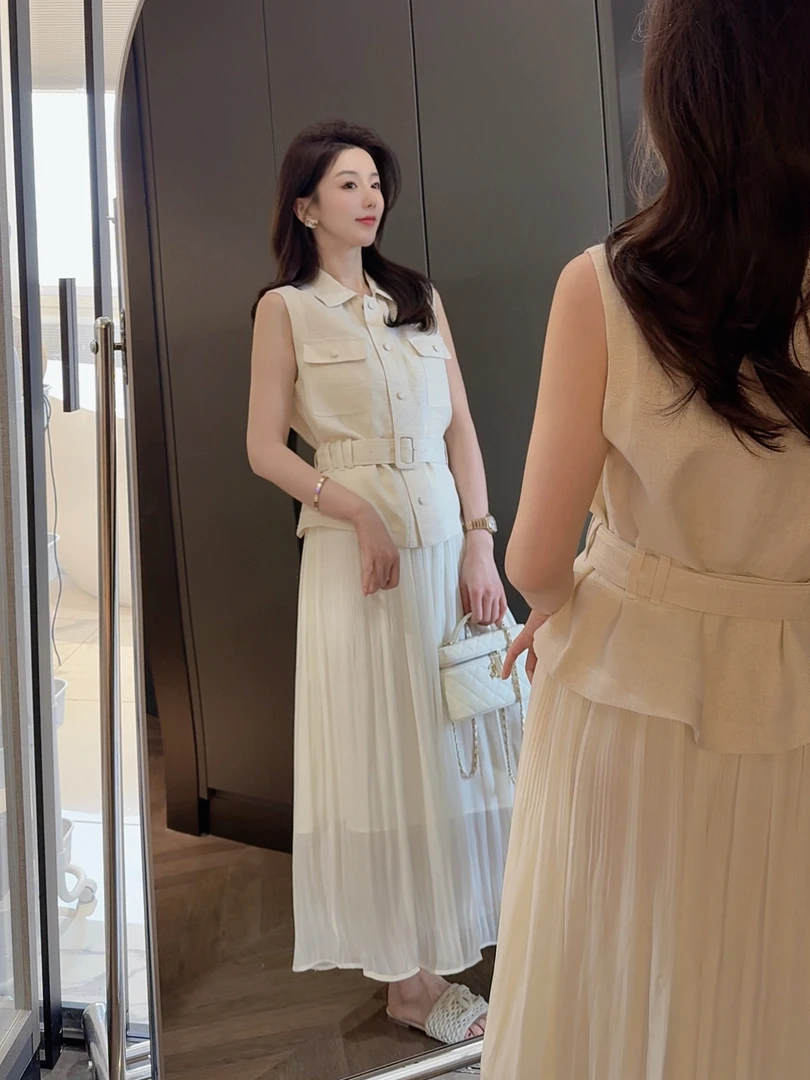 【大静静】米金色·时尚气质工装风亚麻夏季无袖马甲