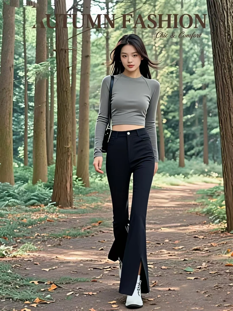 垂感百搭遮肉显瘦休闲裤2025春秋季微喇裤九分开叉女高腰微喇叭裤