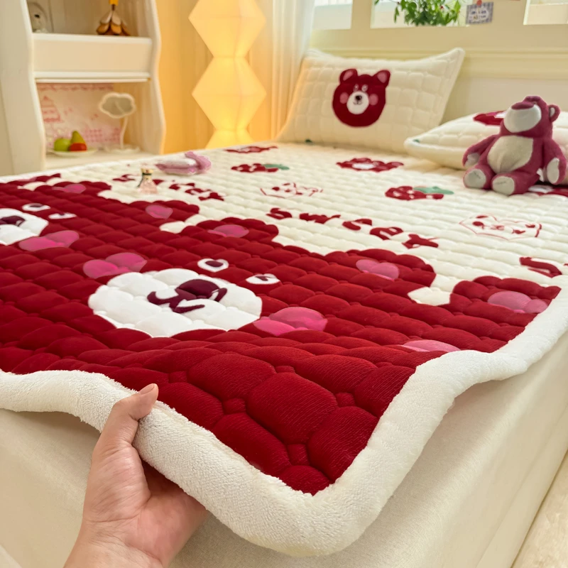 冬季加厚牛奶绒床护垫加厚床床垫床单学生宿舍加绒保暖床褥软垫