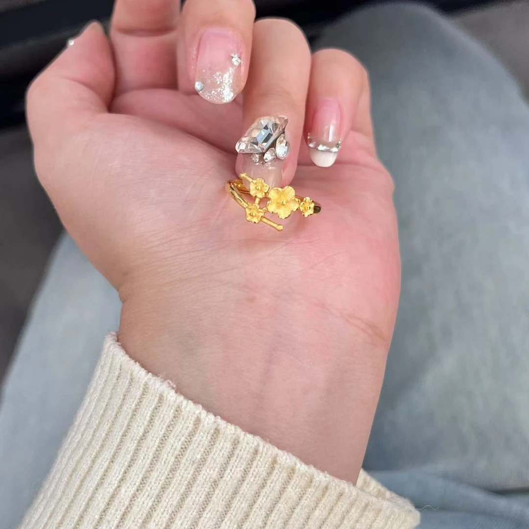 黄金 足金999 5G工艺 桃花戒指 开口可调女式 金重3.62克