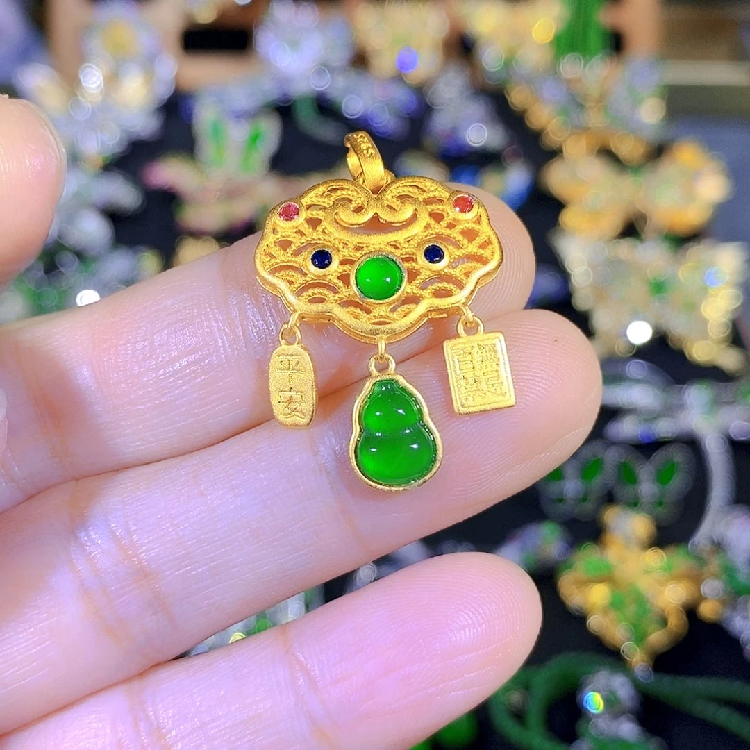 吊坠(不含链)银S925镶嵌翡翠