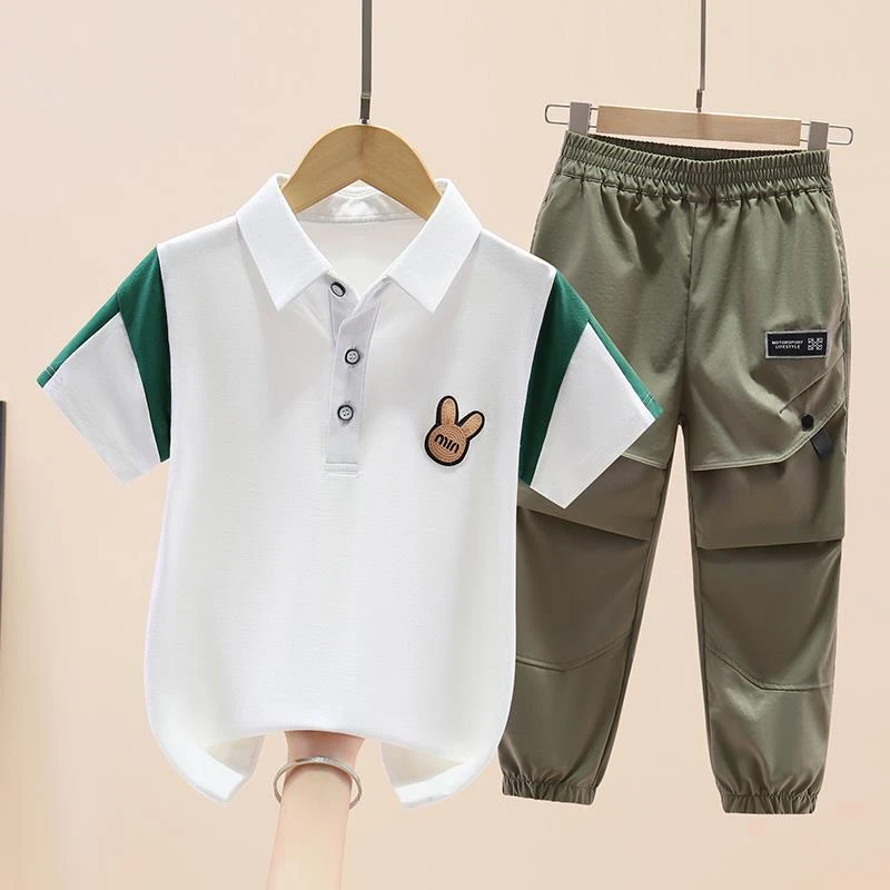 FAVMARTHA男童夏季短袖长裤套装2025新款儿童纯棉中大童宝宝两件