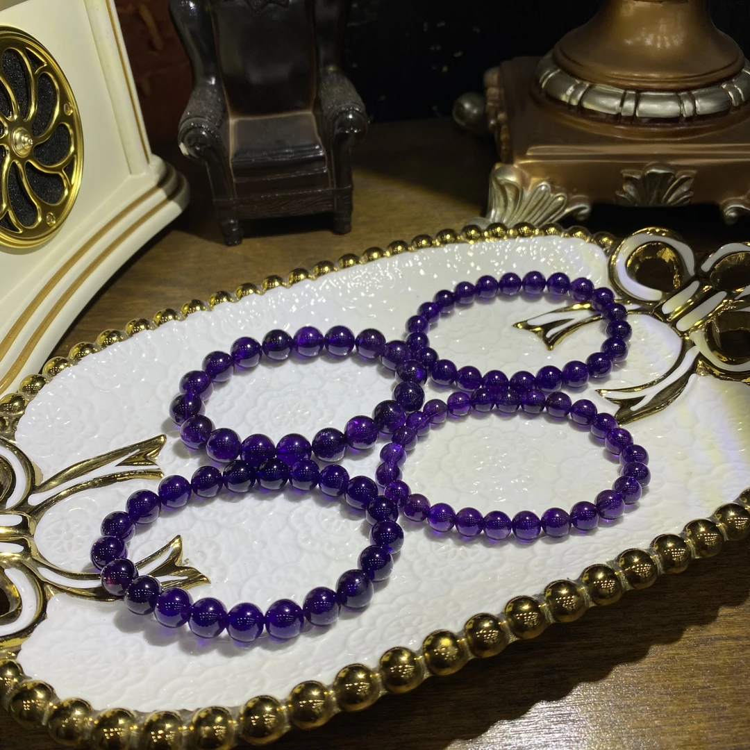 D168-珍藏级天然老矿料乌拉圭紫水晶手串单圈-多样性发其一