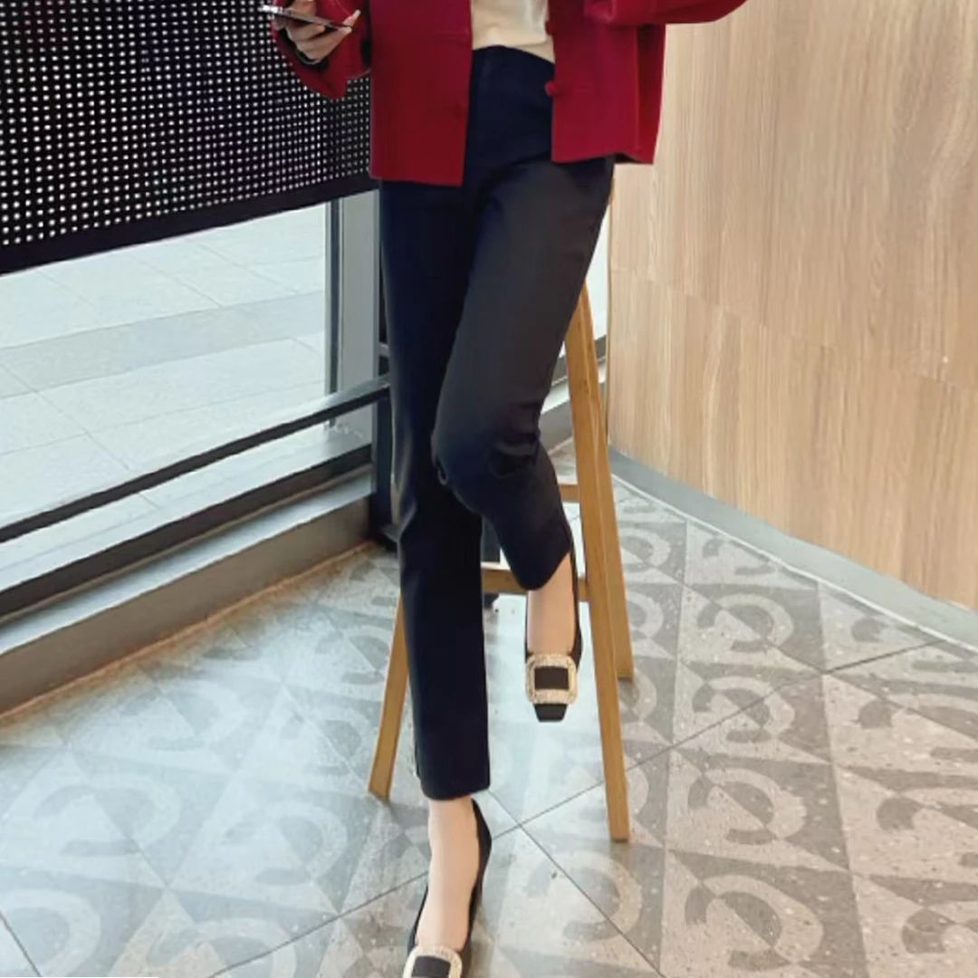 k-gold直筒高腰女士九分烟管裤气质风百搭高弹力显瘦小脚西裤女