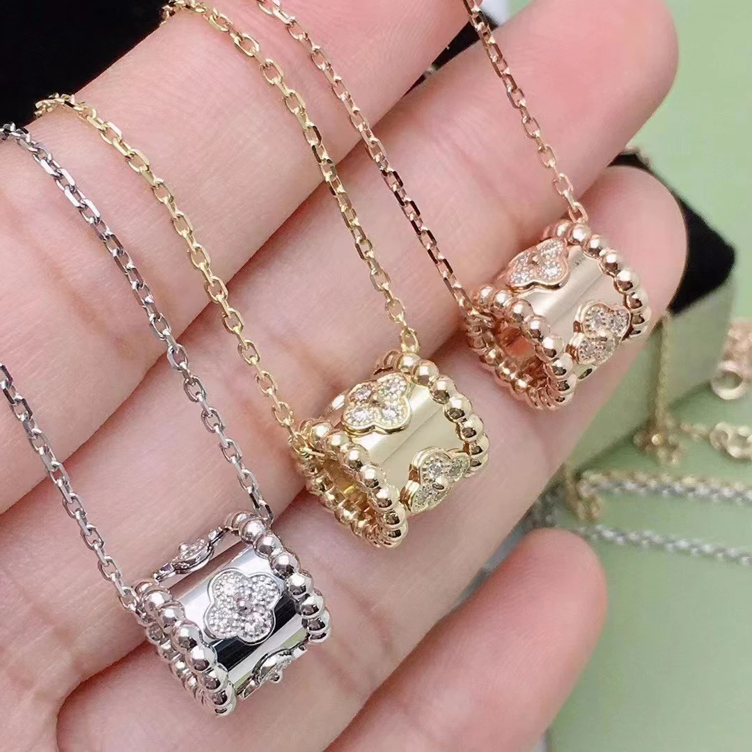 合金项链 高版四叶草万花筒精工项链饰品女厚金电镀锁骨链微镶