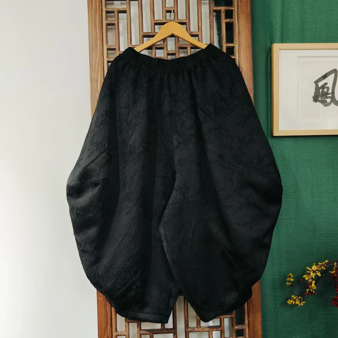 凤徕兮私人定制黑色暗纹提花全松紧加衬小脚裤 (LK123）