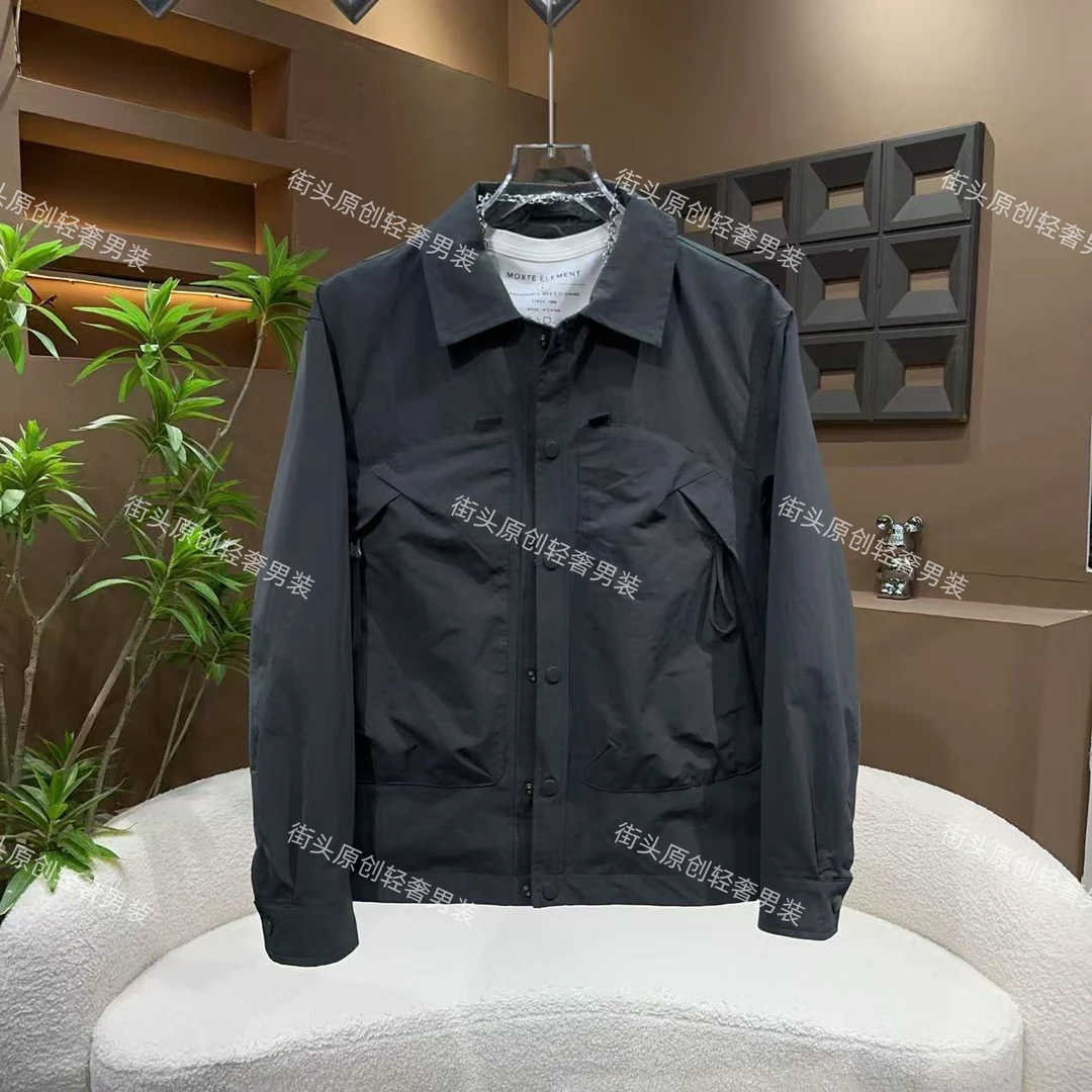 男士秋季黑色休闲简约翻领夹克上衣外套2588