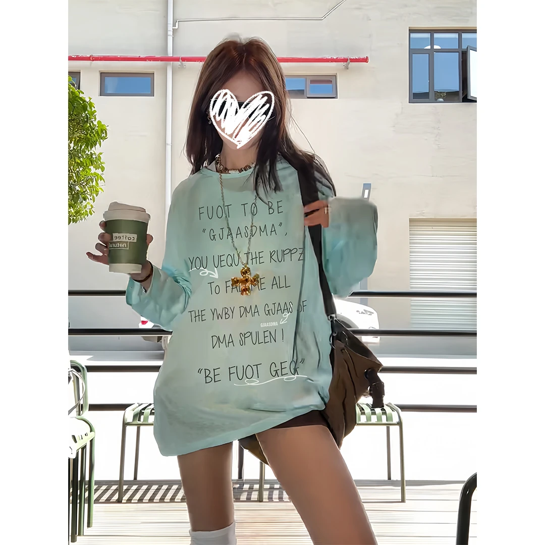 SUMBUR韩版休闲时尚慵懒风罩衫t恤夏季新款长袖t恤女宽松显瘦上衣