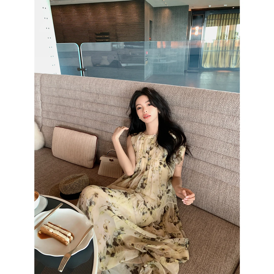 【Lily likes】“Romantic Flowers”100真丝高級 度假碎花气质连衣裙