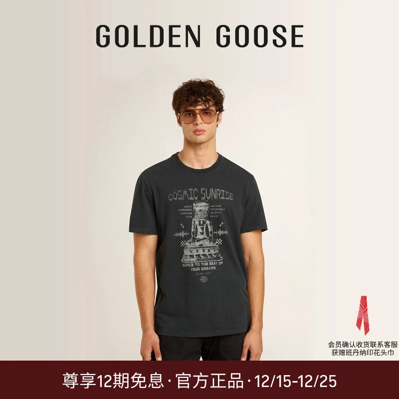 Golden Goose男Journey黑色印花图案T恤25新品GGDB