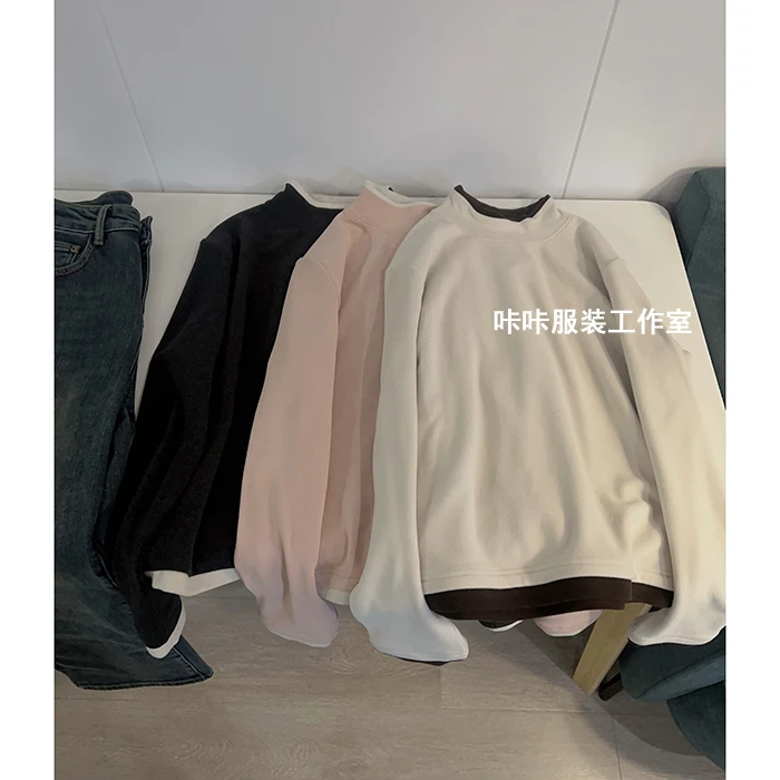 REKAYYAT“云层”秋冬季新款简约时尚保暖半高领撞色假两件打底衫