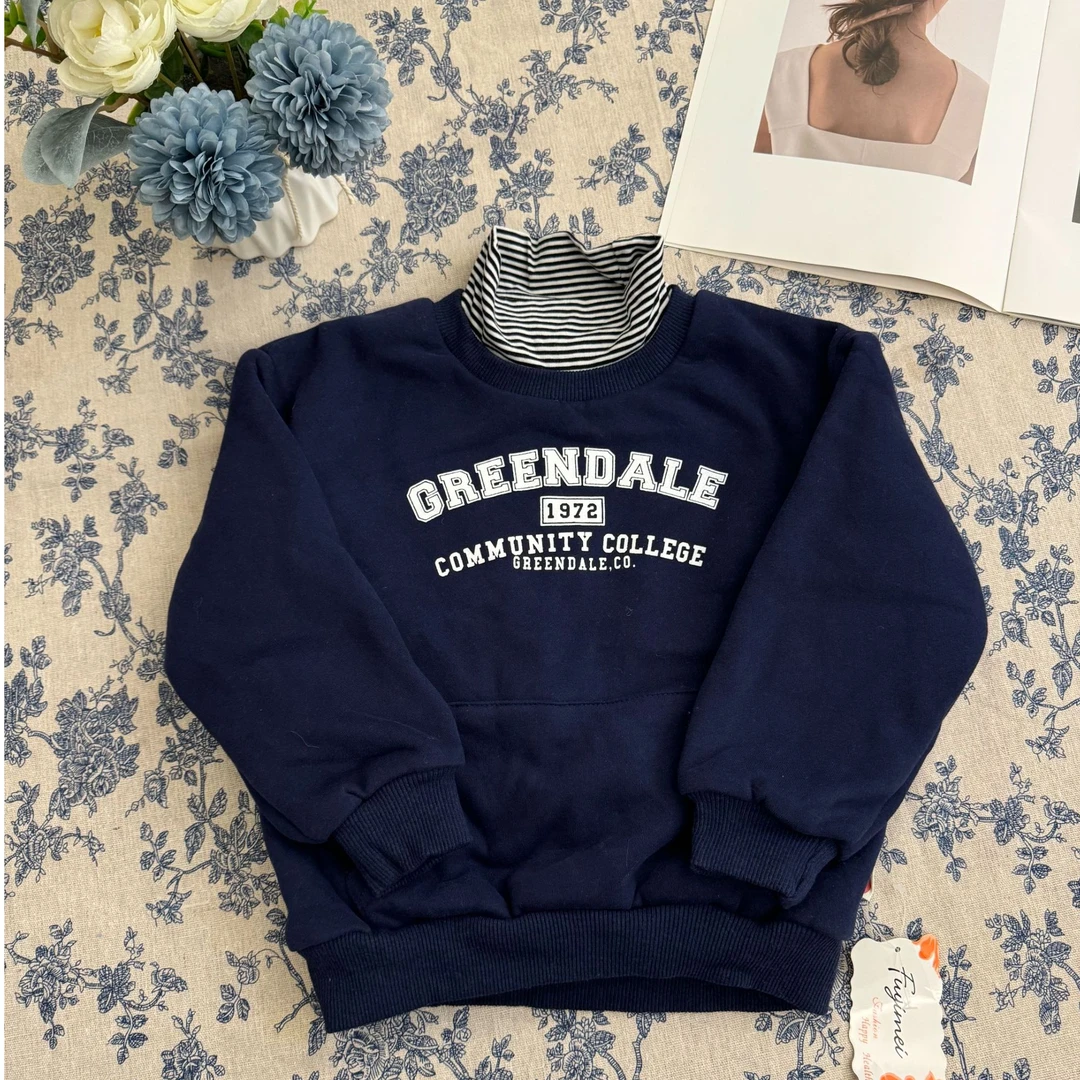 女童冬季加绒加厚半高领百搭卫衣