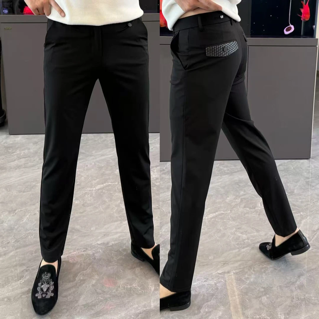 裤子男款2025新款休闲裤纯色百搭黑色直筒裤男高级感气质男士西裤