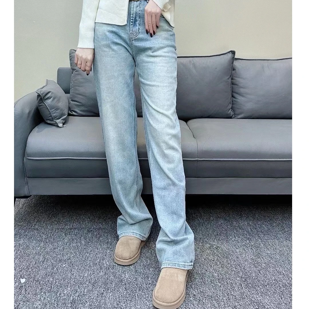 【华姐开播福利】休闲直筒裤时尚中高腰水洗打磨做旧牛仔裤68007