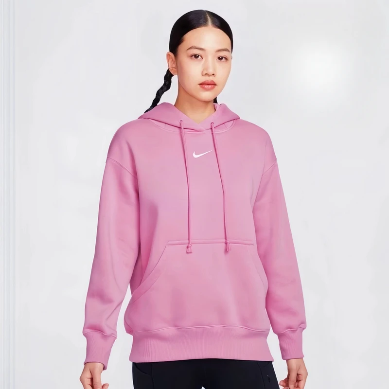 NIKE/女子加绒蜜桃粉甩帽套头卫衣DQ5861-699