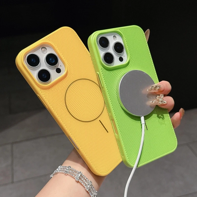 适用苹果16/小米15/华为P70网孔散热细环磁吸充电轻薄透气壳