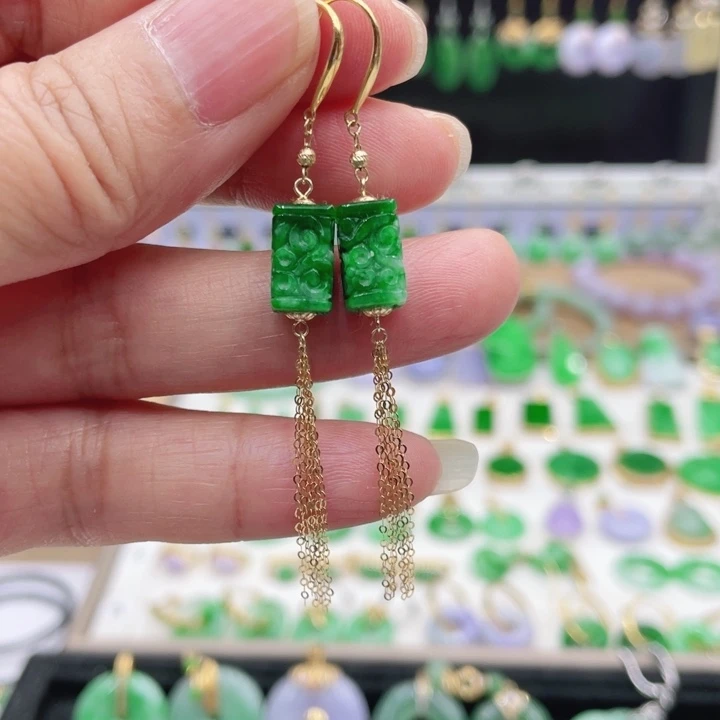 糖***宝翡翠18K金镶嵌耳饰