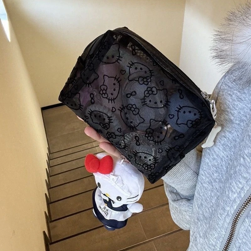 手拿包可爱kitty网纱补妆包便携外出数据线杂物收纳包学生便携小