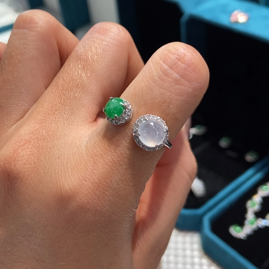 翡翠银S925镶嵌戒指天然缅甸