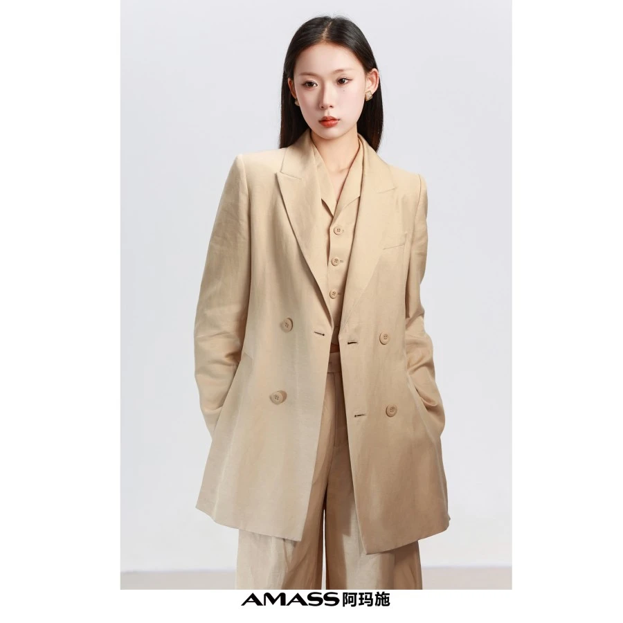 AMASS/阿玛施新款时尚老钱风通勤侧开叉中长款收腰西装女士540005