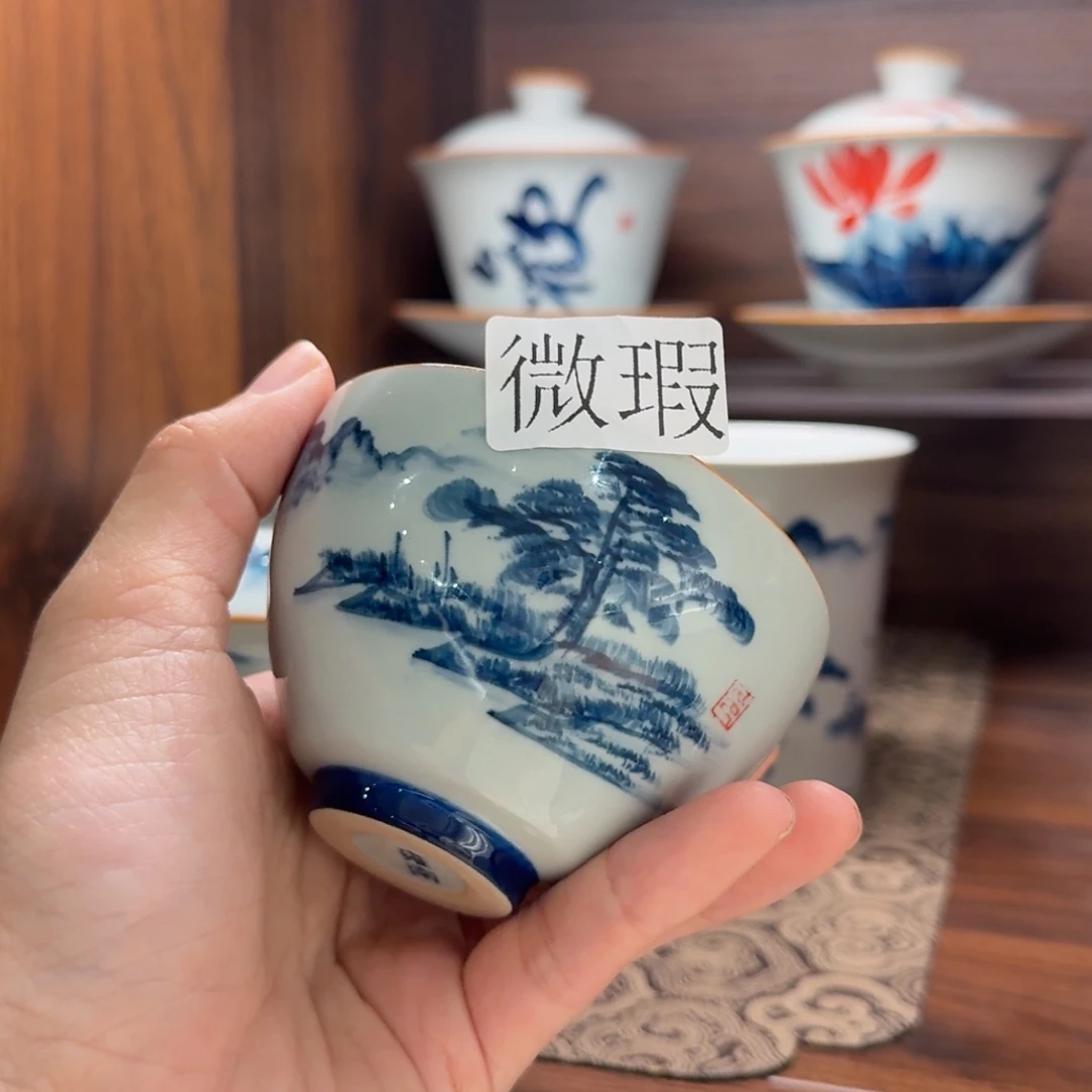 釉下手绘茶具微瑕