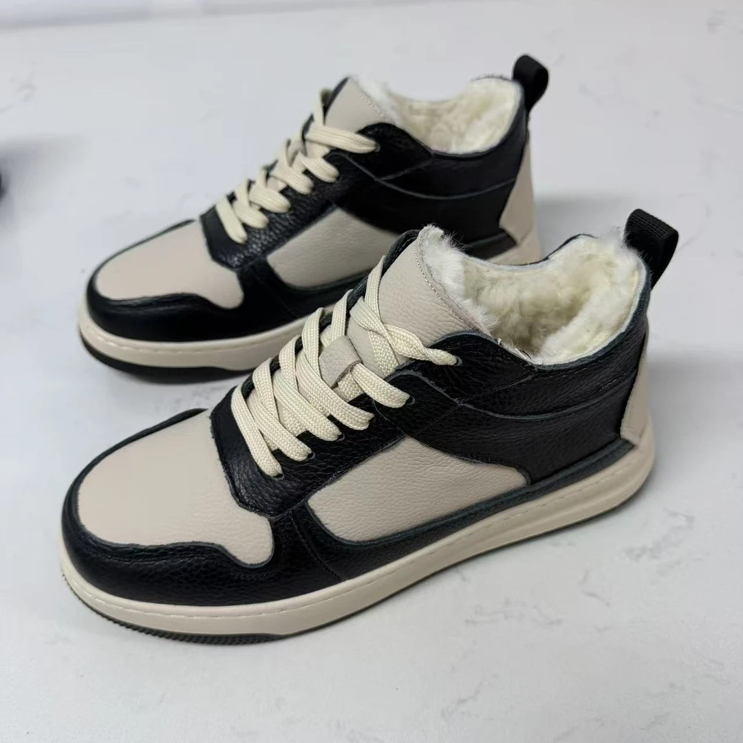 纯色休闲风休闲皮鞋羊毛内里中帮棉鞋冬季