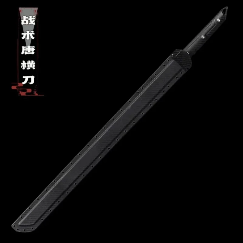 战术唐横刀-传统现代结合冷钢镀钛锻打现代战术刀一体龙骨未开刃