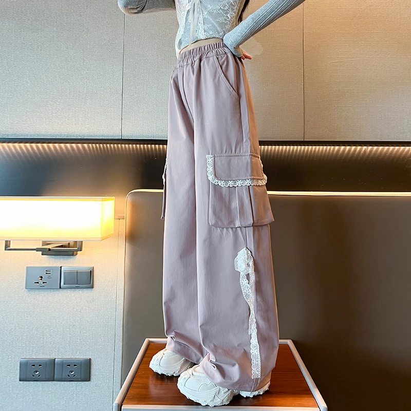 儿童秋装2025年新款大女童装弯刀裤子休闲工装裤春秋款阔腿直筒裤